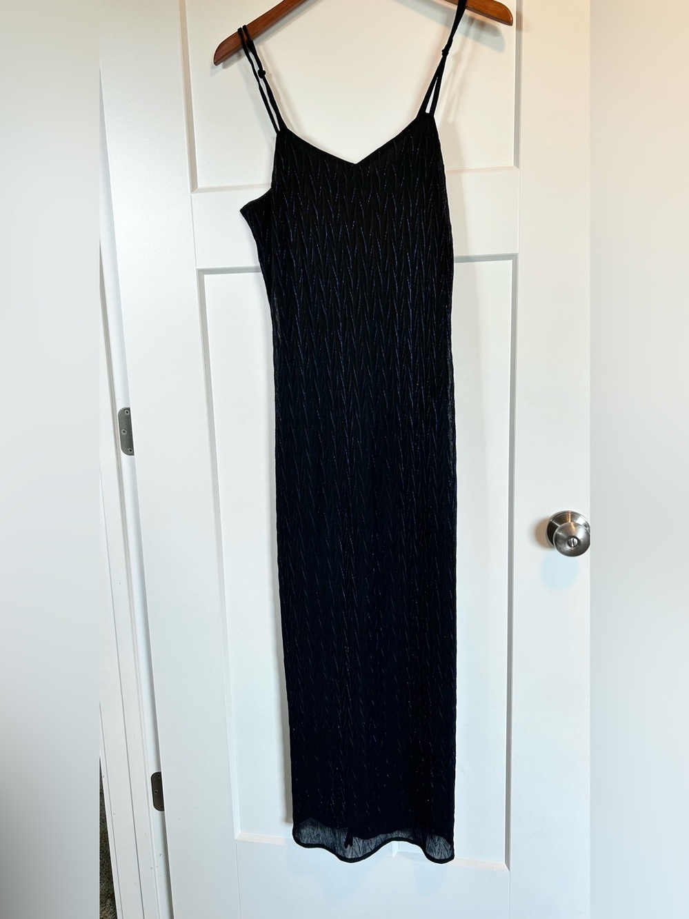 Vtg 90s Elite Apparel Black with Blue Sparkles Slip Dress Medium Made in USA
